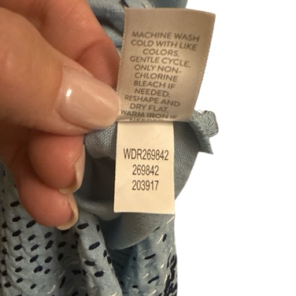 Pure Jill Linen Embroidered Shift Dress Blue Sleeveless Midi Petite M - Picture 8 of 9